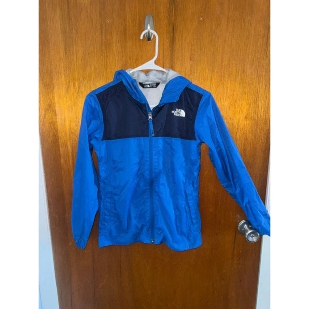 The North Face Boys Blue Zipline Rain Jacket Hooded Windbreaker Size M 10/12